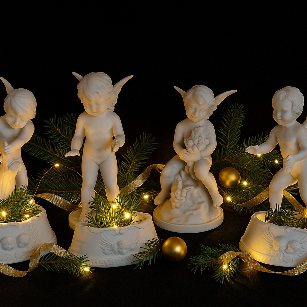 Rare German Bisque Cherub Putti Set w/ Flower Frogs 🖤Holiday Mantle Centerpiece